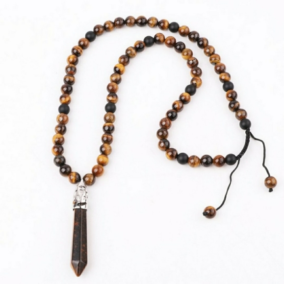 Brown Tigers Eye & Black Onyx Necklace with Healing Point Pendant - Picture 4 of 5